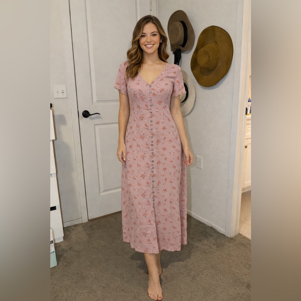 NWT Lucky Brand Floral Pink Button-Down Dress